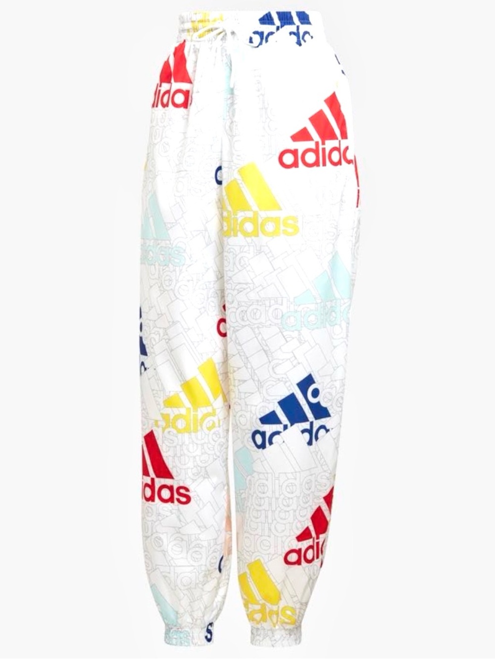 adidas White Graphic Logo Joggers with Multicolor Accents